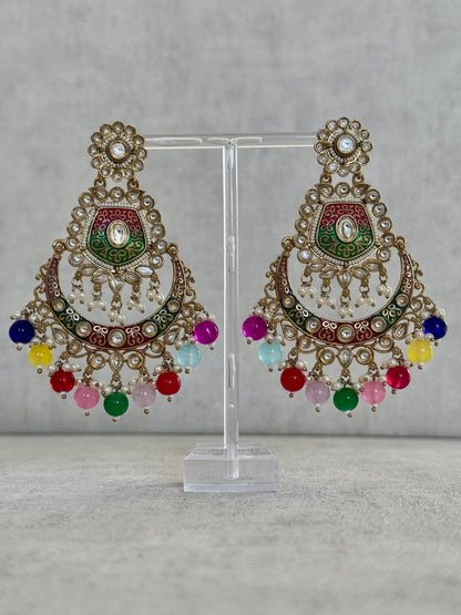 Ayura Designs Safa Antique Gold-Plated Chandbali Earrings with Pearl and Pink Bead Accents