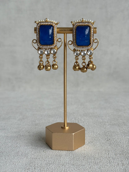 Ayura Designs Aleena Earrings – Sapphire Blue Stone Stud Earrings with Pearls & Ghungroo Detailing