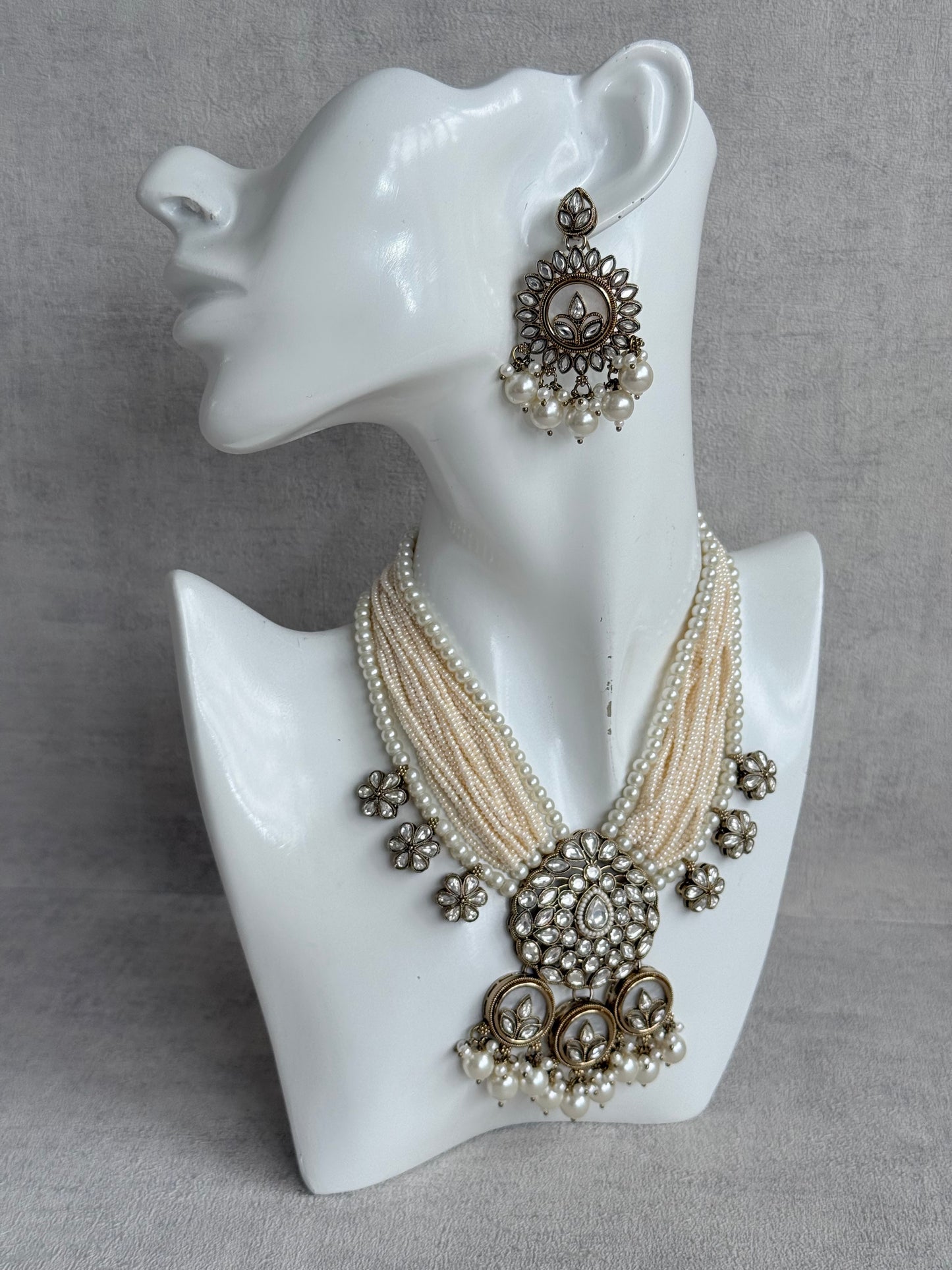 Ayura Designs Callie Set with Earrings – Ivory Pearl & Jadau Detailing