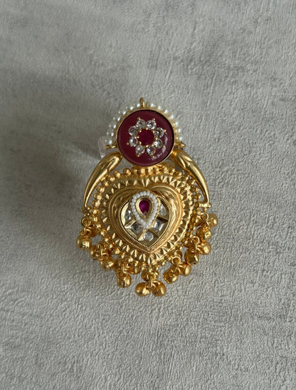 Ayura Designs Sorcha Adjustable Ring – Rose Pink Enamel, Pearl Detailing, Antique Gold & Mirror-Cut Stones