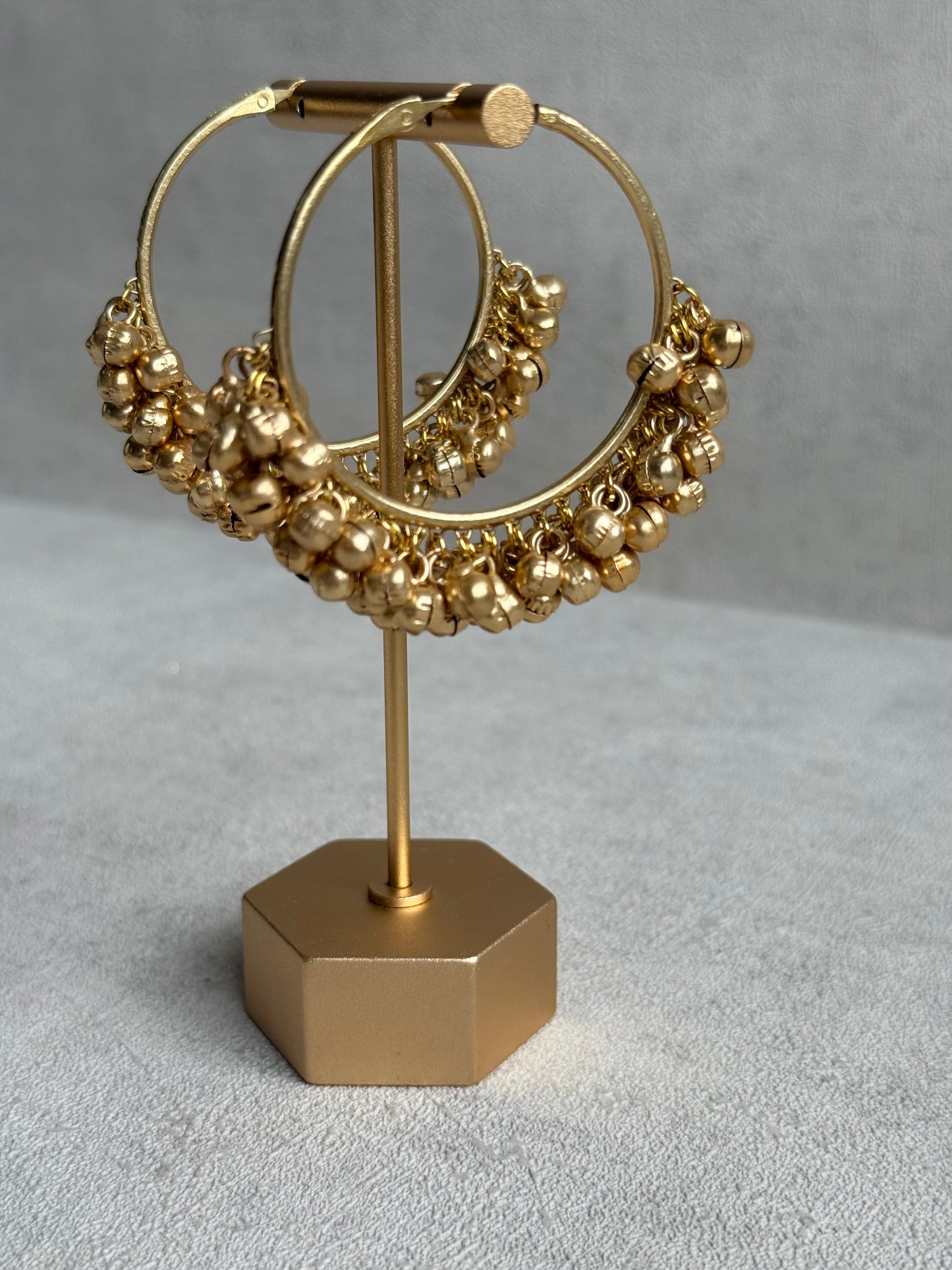 Ayura Designs Ghungroo Balis – Hoop Earrings with Traditional Ghungroo Detailing in Antique Gold Finish