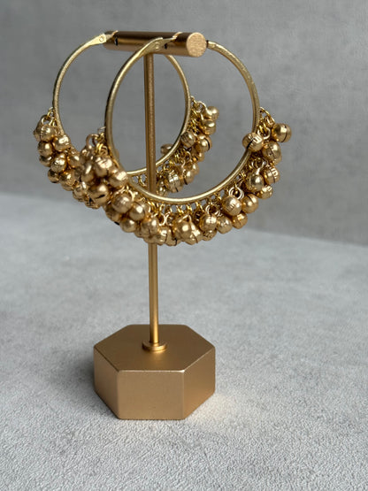 Ayura Designs Ghungroo Balis – Hoop Earrings with Traditional Ghungroo Detailing in Antique Gold Finish