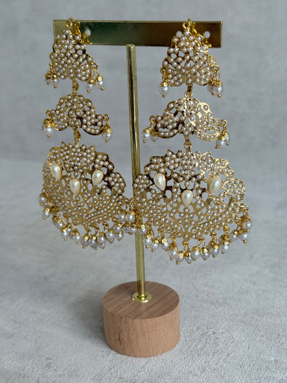 Ayura Designs Zarrar Earrings – Gold Jadau Filigree Statement Earrings with Pearl Drops