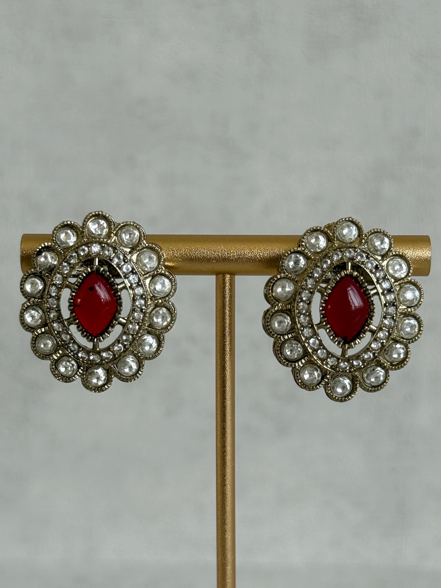Ayura Designs Ivy Necklace Set with Studs & Tikka – Ruby Red & Mint Green Kundan Detailing