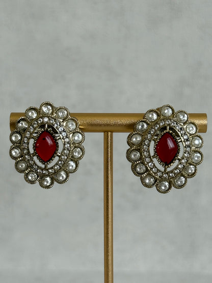 Ayura Designs Ivy Necklace Set with Studs & Tikka – Ruby Red & Mint Green Kundan Detailing