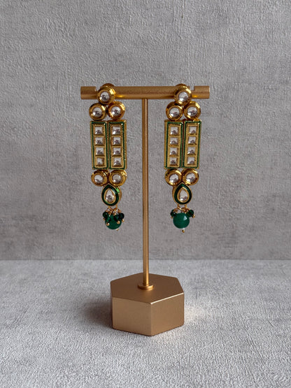 Ayura Designs Taanvi Choker Set – Emerald Green Beaded Choker & Earrings with Kundan Panels, Gold Finish & Drop Detailing