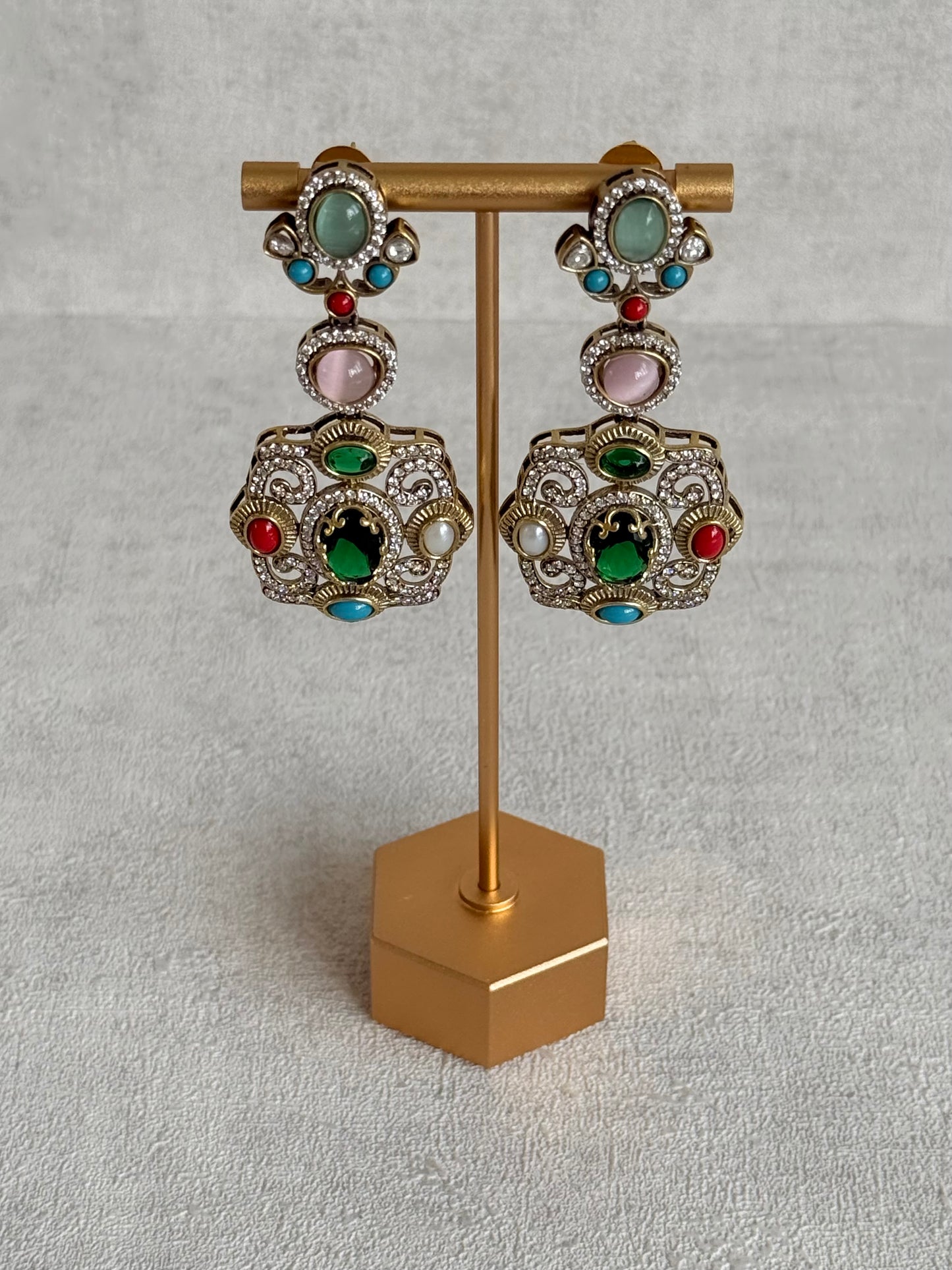 Ayura Designs Ella Statement Earrings – Multicolour Stones & Crystal Detailing