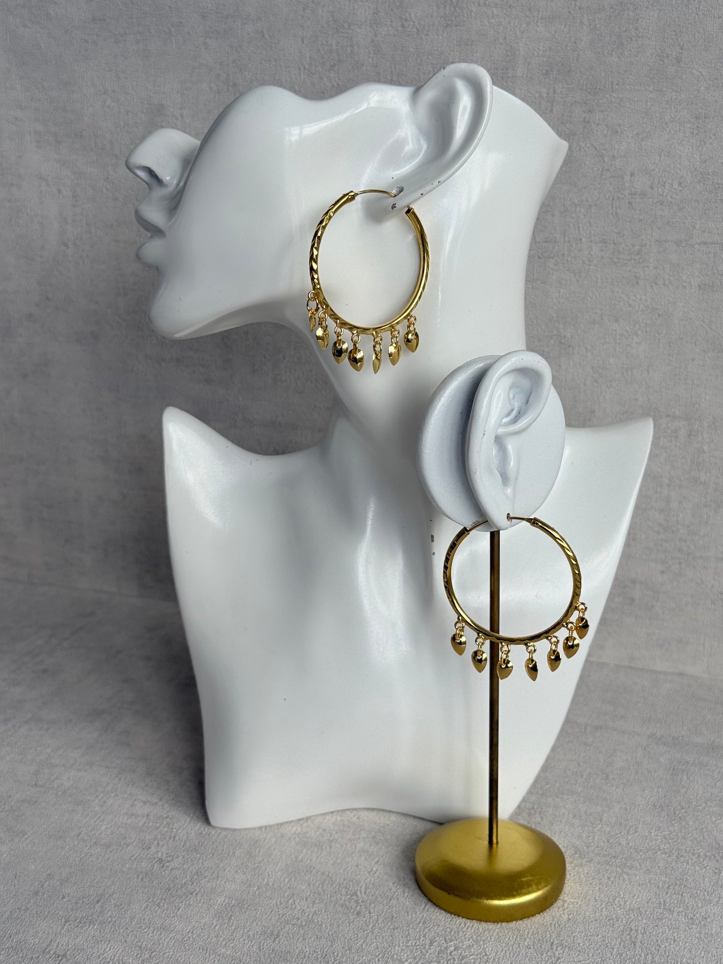 Ayura Designs Virsa Balis – Gold Hoop Earrings with Dangling Leaf Drops