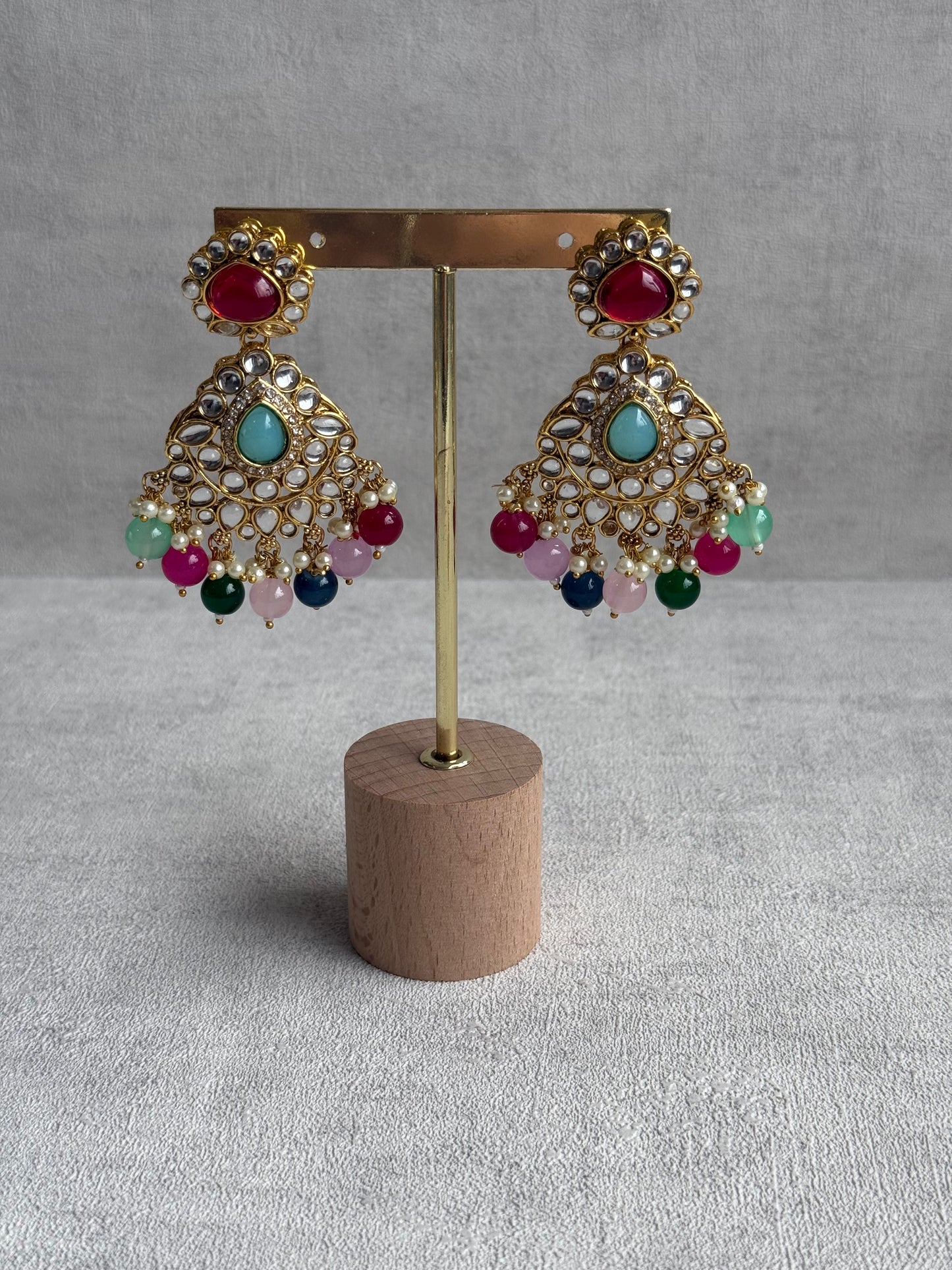 Ayura Designs Javeria Set with Earrings & Tikka – Multicolour Beads, Mirror Kundan & Gold Finish