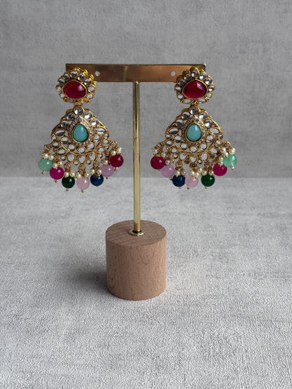 Ayura Designs Javeria Set with Earrings & Tikka – Multicolour Beads, Mirror Kundan & Gold Finish