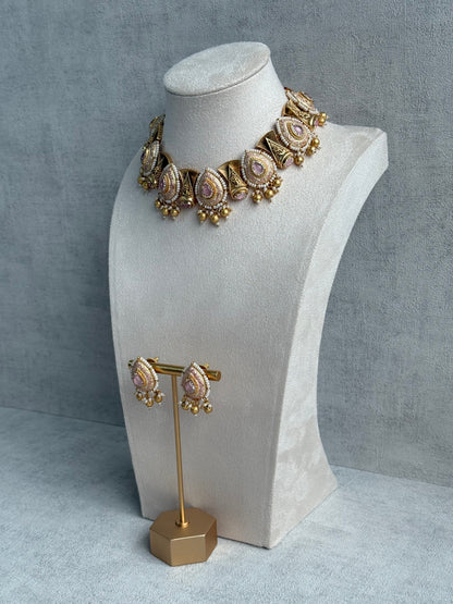 Ayura Designs Aaira Set with Necklace & Studs – Blush Pink Meenakari with Rose Pink Centre & Pearl Detailing