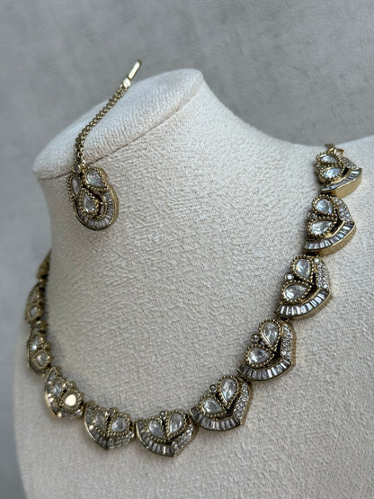 Ayura Designs Katalina Necklace Set with Earrings & Tikka – Crystal Detailing & Antique Gold Finish