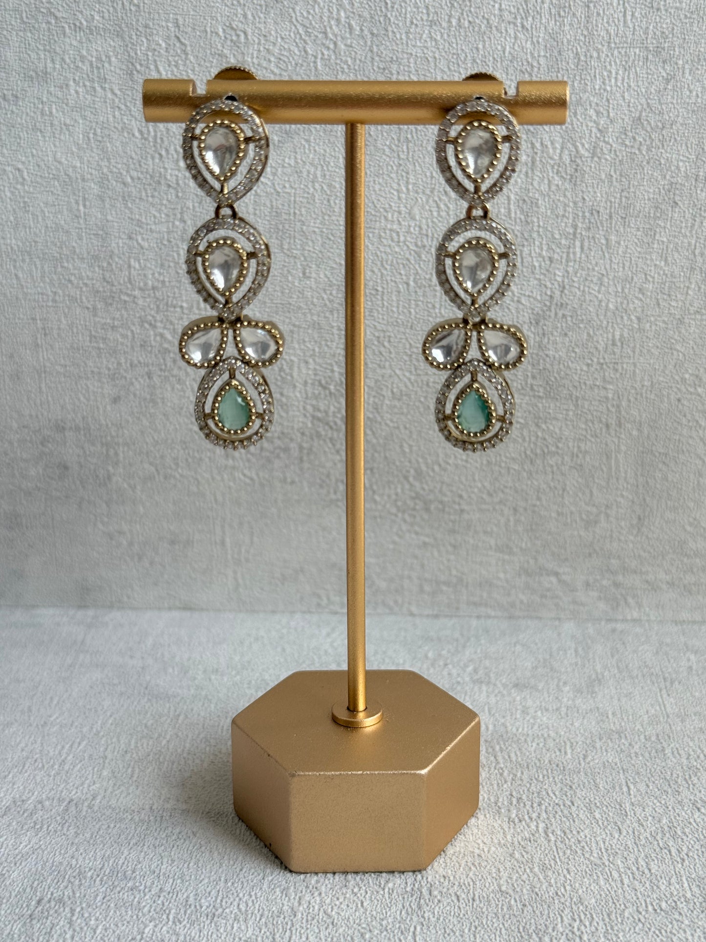 Ayura Designs Bianca Necklace Set with Earrings – Mint Green & White Kundan, Crystals & Gold Finish