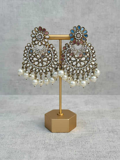 Ayura Designs Sheesha Tikka Set with Earrings – Antique Gold Mirror Detailing with Pearl Drops