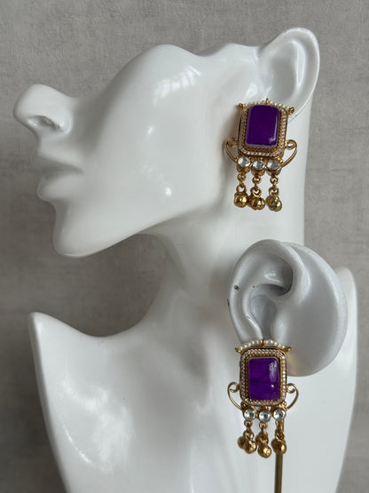 Ayura Designs Aleena Earrings – Royal Purple Stone Stud Earrings with Pearls & Ghungroo Detailing