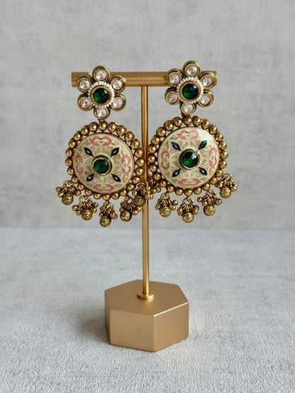 Ayura Designs Zayna Set with Necklace & Earrings – Ivory Meenakari with Emerald Green Stones