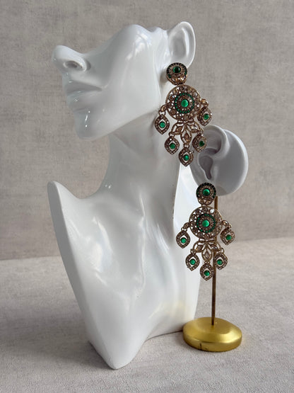 Ayura Designs Vanika Earrings – Emerald Green & Champagne Crystal Gold Finish