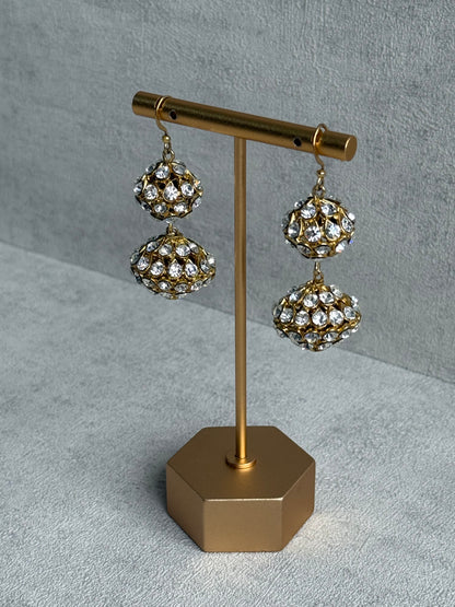 Ayura Designs Anisa Jhumkis – Double Dome Jhumkis with Mirror-Cut Stones & Antique Gold Finish