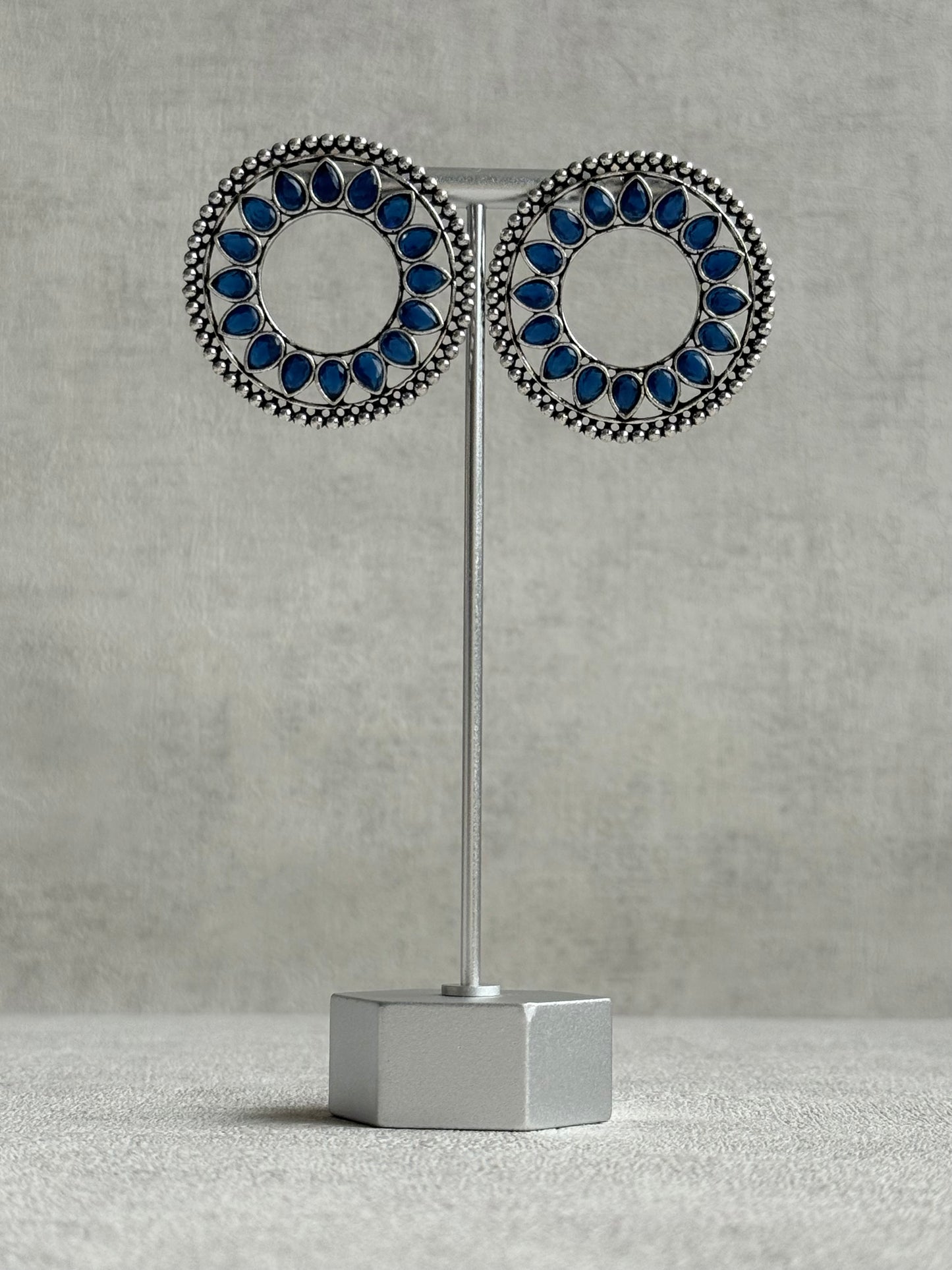 Ayura Designs Kesar Studs – Statement Oxidised Stud Earrings with Ink Blue Stones