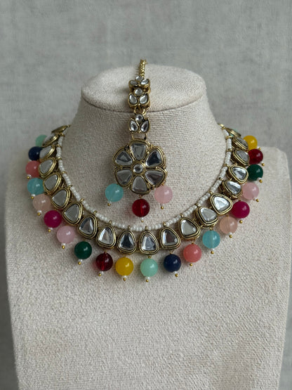 Ayura Designs Mishal Set with Jhumkis & Tikka – Ivory Pearls & Mirror-Cut Stones
