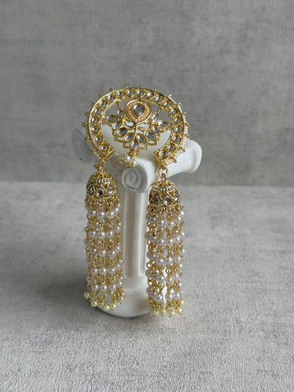 Ayura Designs Kamya Hair Brooch – Polki Crescent with Pearl Tassels in Gold Finish