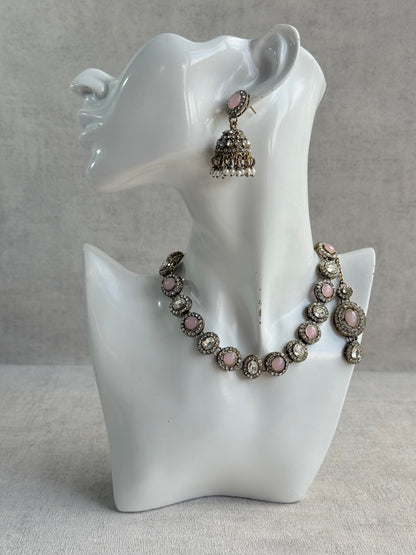Ayura Designs Eira Necklace Set with Earrings & Tikka – Blush Pink & Crystal Stones with Antique Gold Finish