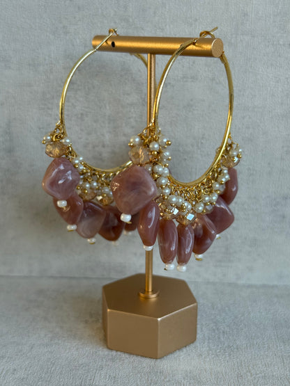 Ayura Designs Heer Balis – Gold Hoops with Dusty Rose Marble Beads, Pearls & Crystal Detailing