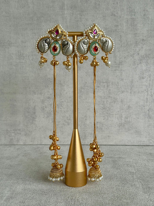 Ayura Designs Sozni Kashmiri Earrings – Kashmiri-Inspired Meenakari with Pistachio Green & Ruby Detailing