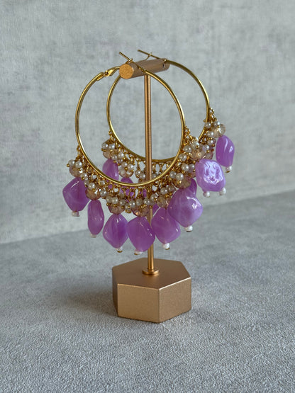 Ayura Designs Heer Balis – Gold Hoops with Lilac Marble Beads, Pearls & Crystal Detailing