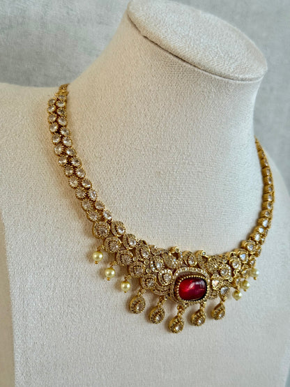 Ayura Designs Amreen Set with Earrings – Interchangeable Centre Stones with Peacock Motifs, Crystal Detailing & Pearl Drops