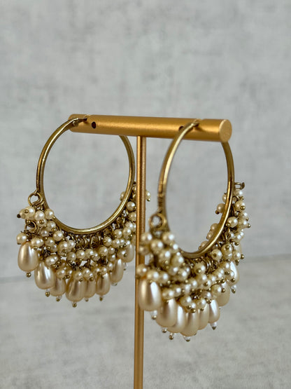 Ayura Designs Jhanak Balis – Antique Gold Pearl Hoops