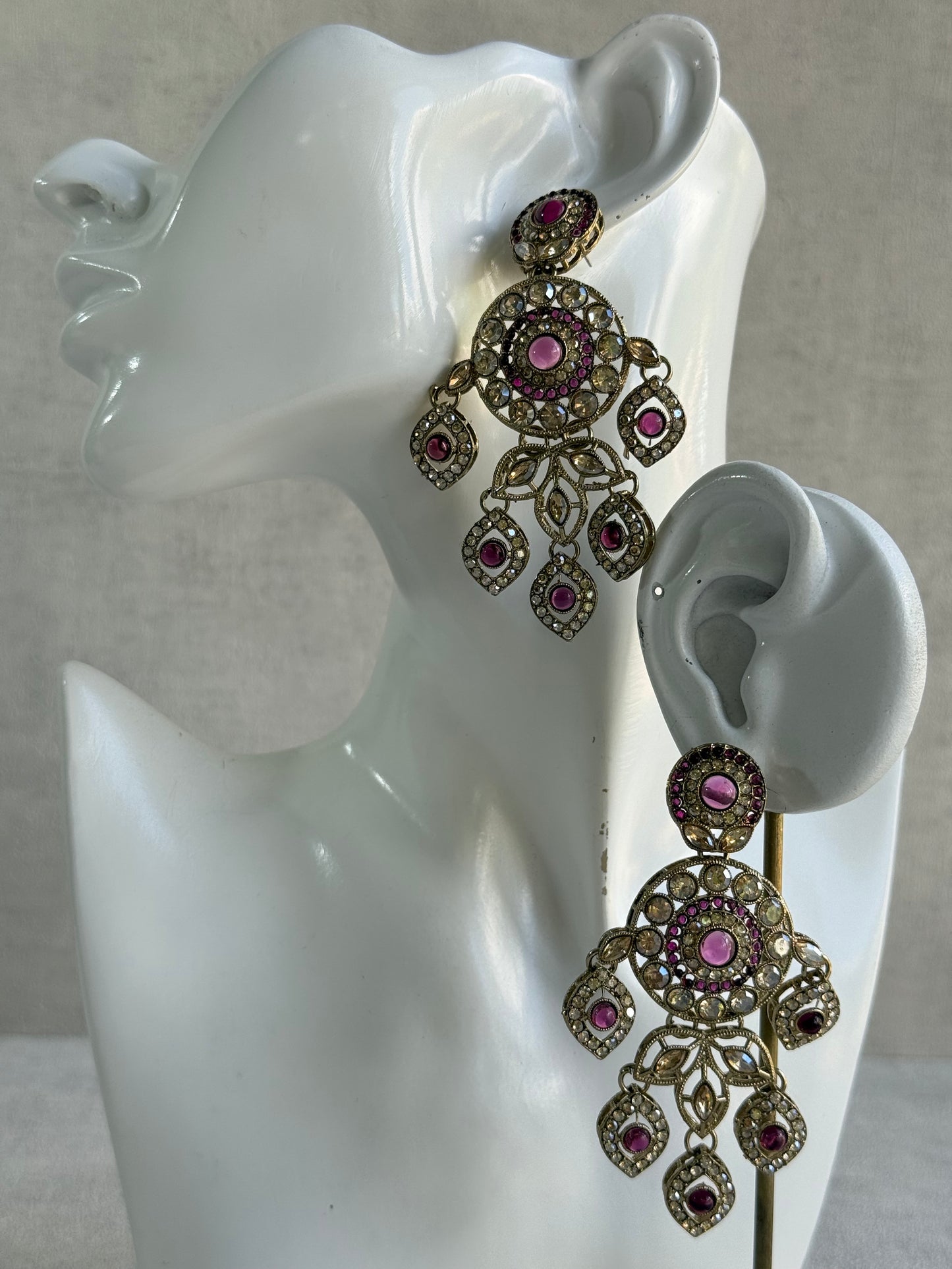 Ayura Designs Vanika Earrings – Mauve Purple & Champagne Crystal Gold Finish