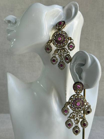 Ayura Designs Vanika Earrings – Mauve Purple & Champagne Crystal Gold Finish