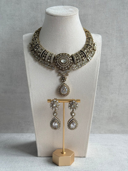 Ayura Designs Ahana Necklace Set with Earrings – Crystal Teardrop Stones & Moissanite Detailing