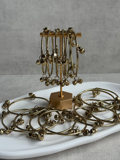 Ayura Designs Ujjala Churdiya/Bangles – Set of 4 Gold Bangles with Ghungroo Detailing