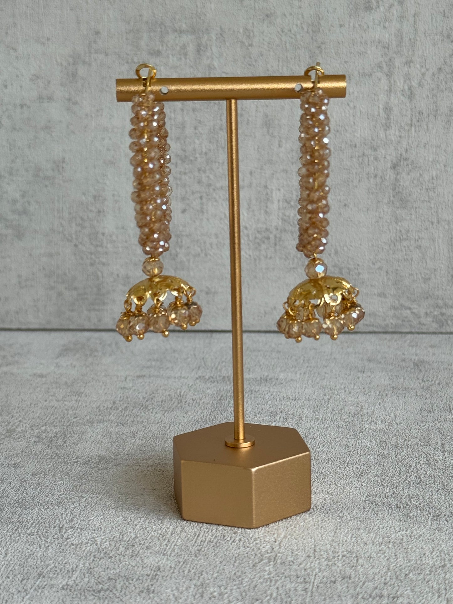 Ayura Designs Tara Balis – Gold Crystal-Wrapped Hoops with Jhumki Drops