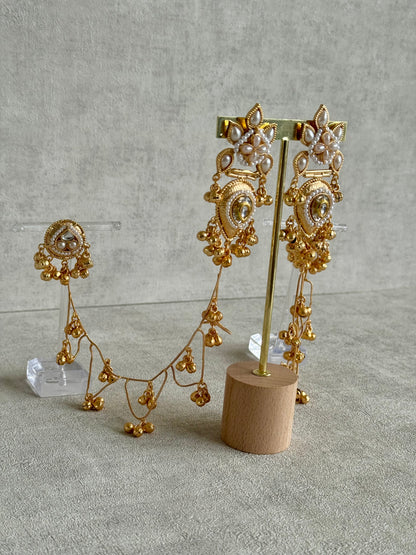 Ayura Designs Somya Earrings with Sahare – Antique Gold, Kundan, Pearls & Ghungroos