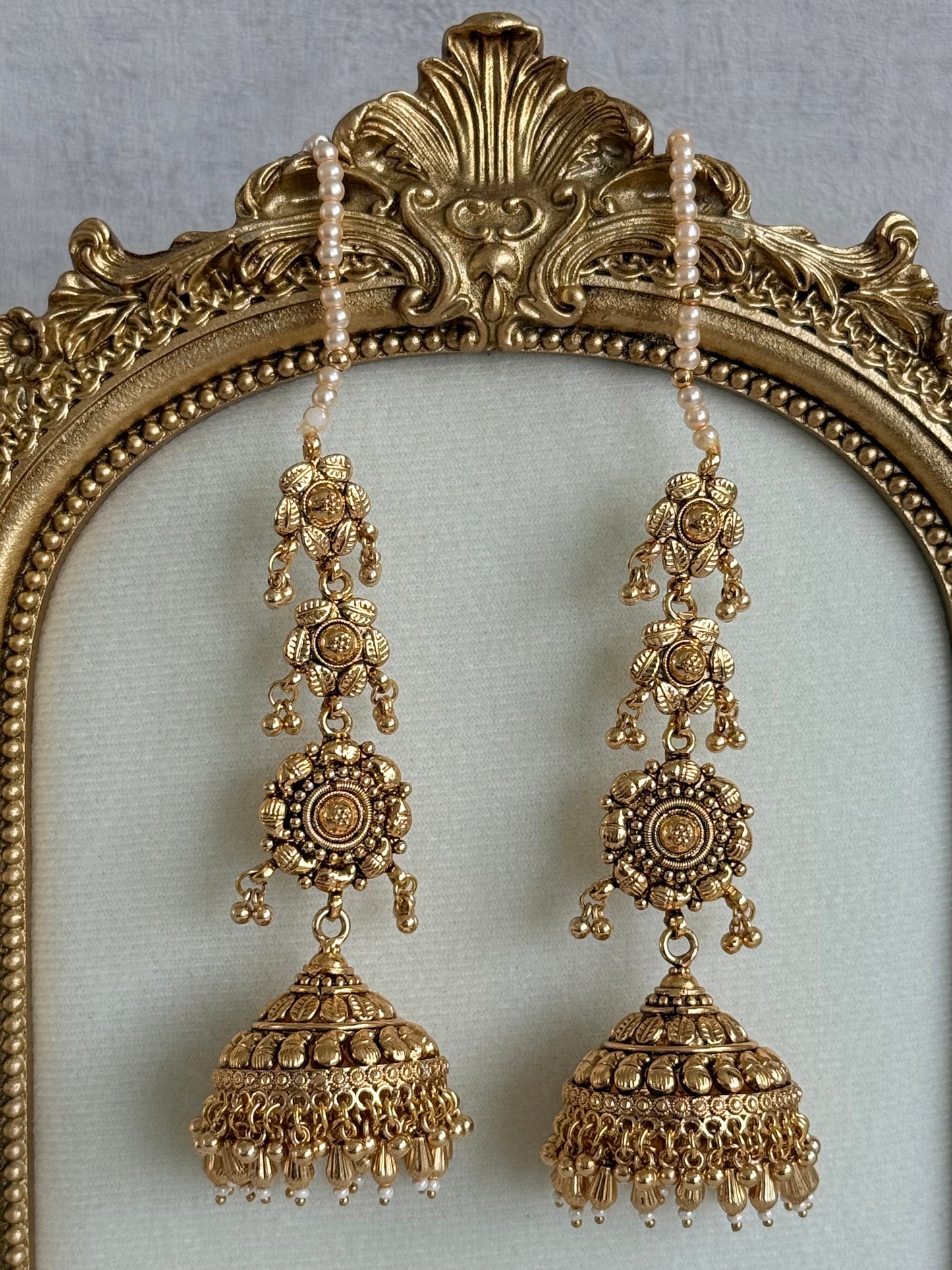Ayura Designs Amani Sahare Jhumkis – Antique Gold Finish