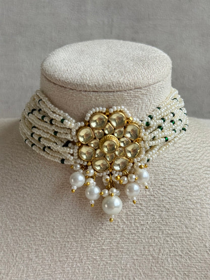 Ayura Designs Saaz Kundan Choker Set with Earrings & Pearl Multi Strand Detailing