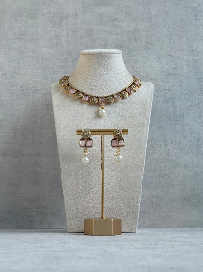 Ayura Designs Padma Necklace Set with Earrings – Blush Pink Stones with Pearl Drop Detailing