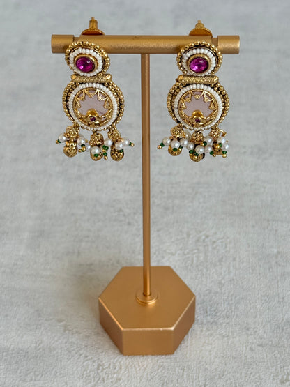Ayura Designs Enjal Earrings – Blush Pink Enamel, Pearl Beading, Pink Stone & Gold Finish