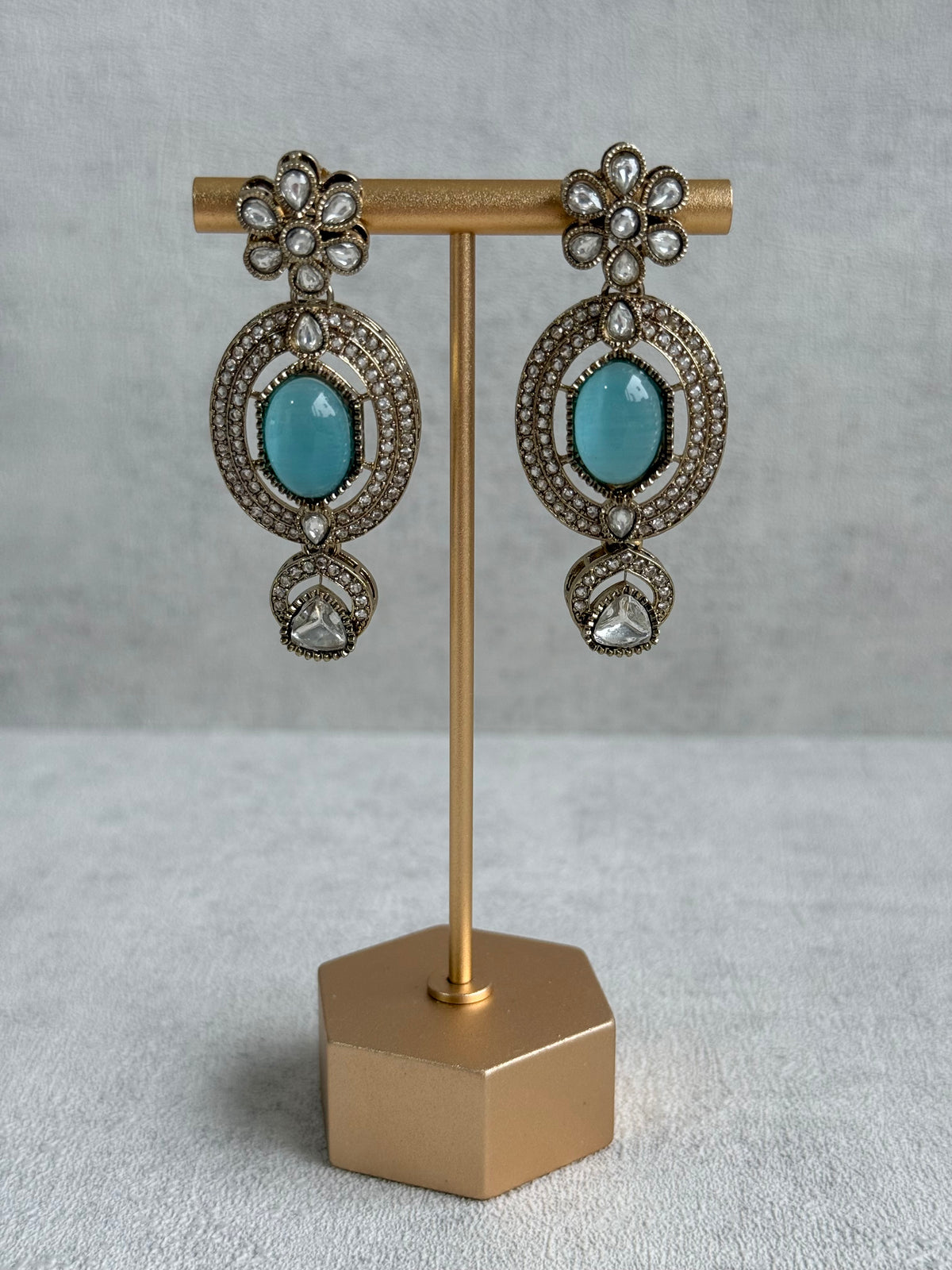 Ayura Designs Emanya Choker Set – Choker, Earrings & Tikka with Mirror-Cut Stones, Turquoise Blue & Antique Gold Detailing