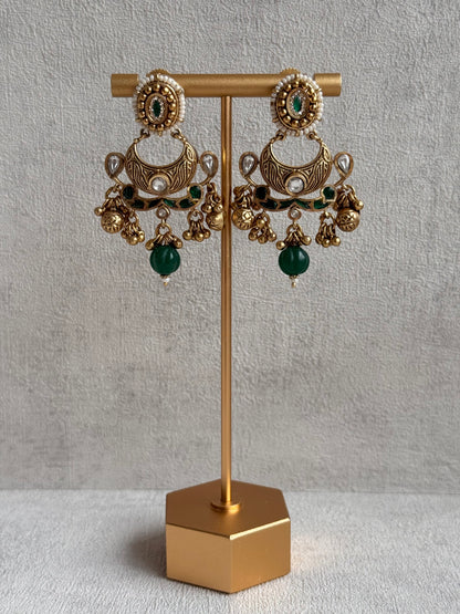 Ayura Designs Sufna Choker Set with Earrings – Emerald Green Stones, Pearl Strands & Kundan Detailing