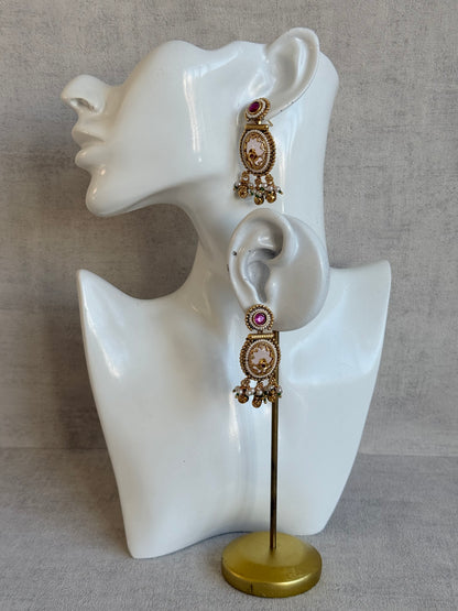 Ayura Designs Enjal Earrings – Blush Pink Enamel, Pearl Beading, Pink Stone & Gold Finish