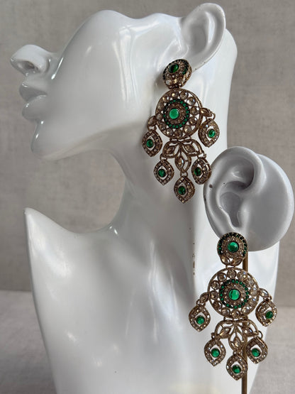 Ayura Designs Vanika Earrings – Emerald Green & Champagne Crystal Gold Finish
