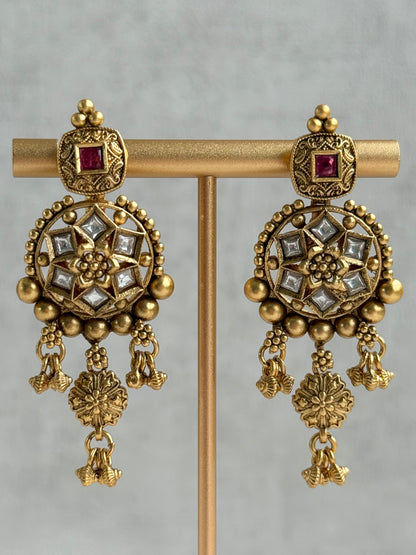 Ayura Designs Kriti Necklace Set with Earrings – Antique Gold Multicolour Kundan Design with Pearls & Ghungroo Detailing
