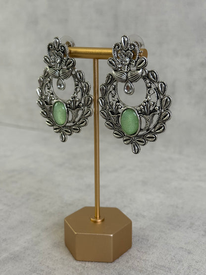 Ayura Designs Eila Earrings with Pistachio Green Stone in Antique Silver Finish
