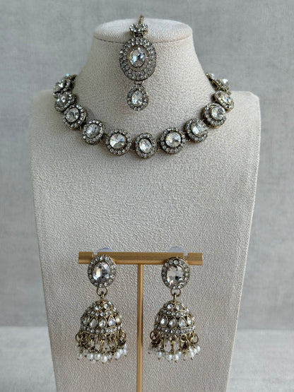 Ayura Designs Eira Necklace Set with Earrings & Tikka – Crystal Stones with Antique Gold Finish