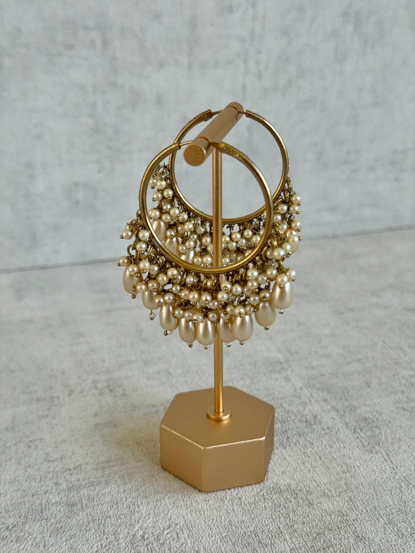 Ayura Designs Jhanak Balis – Antique Gold Pearl Hoops