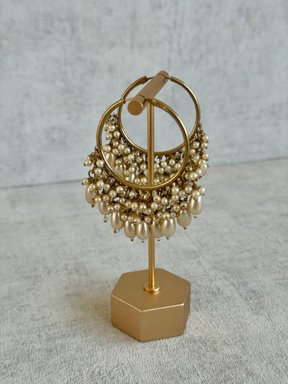 Ayura Designs Jhanak Balis – Antique Gold Pearl Hoops